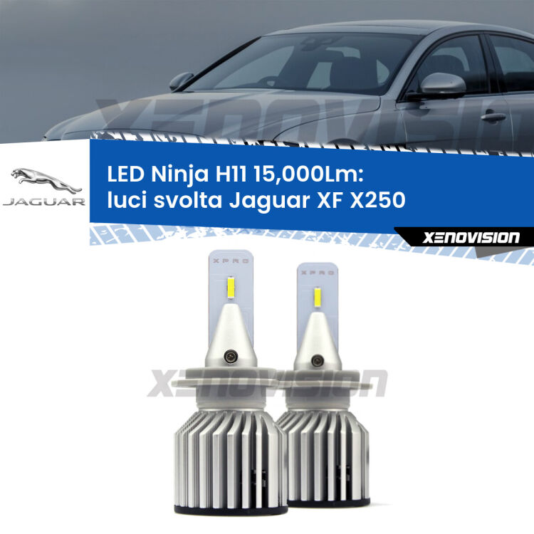 <strong>Kit luci svolta LED specifico per Jaguar XF</strong> X250 2007 - 2011. Lampade <strong>H11</strong> Canbus da 15.000Lumen di luminosità modello Ninja Xenovision.