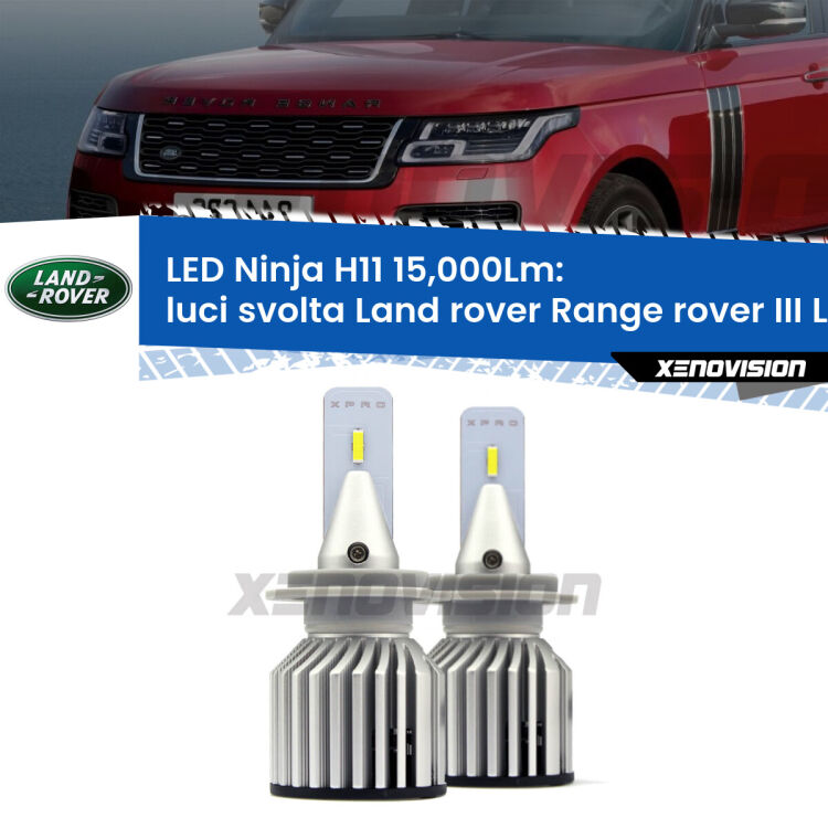 <strong>Kit luci svolta LED specifico per Land rover Range rover III</strong> L322 2002 - 2009. Lampade <strong>H11</strong> Canbus da 15.000Lumen di luminosità modello Ninja Xenovision.