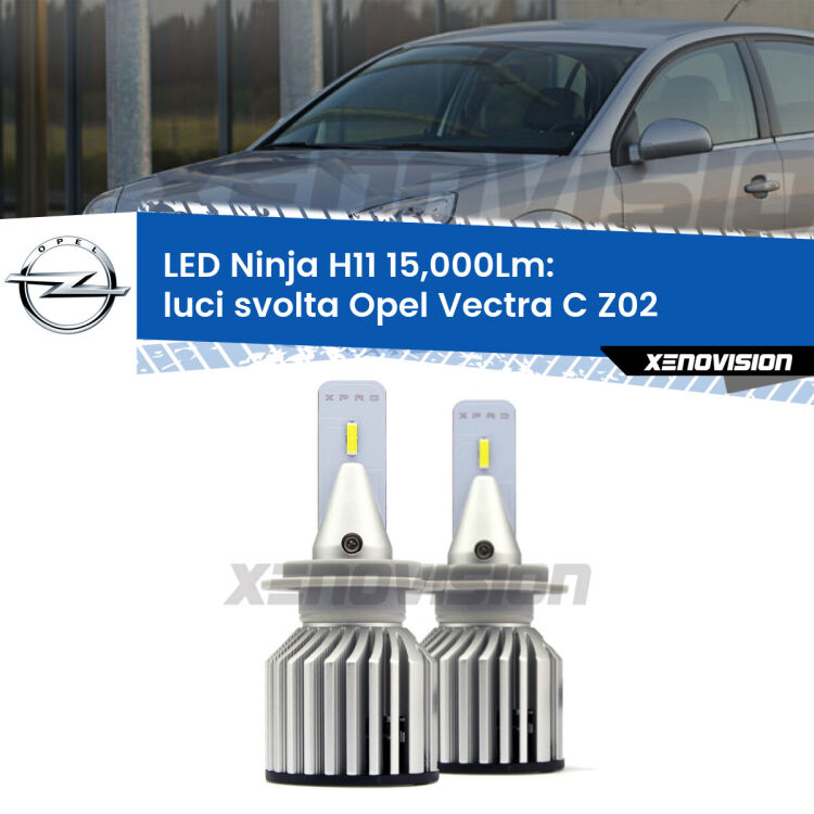 <strong>Kit luci svolta LED specifico per Opel Vectra C</strong> Z02 2002 - 2005. Lampade <strong>H11</strong> Canbus da 15.000Lumen di luminosità modello Ninja Xenovision.