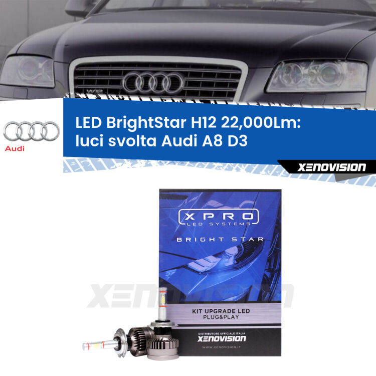 <strong>Kit LED luci svolta per Audi A8</strong> D3 2002 - 2009. </strong>Coppia lampade Canbus H11 Brightstar da 22,000 Lumen. Qualità Massima.