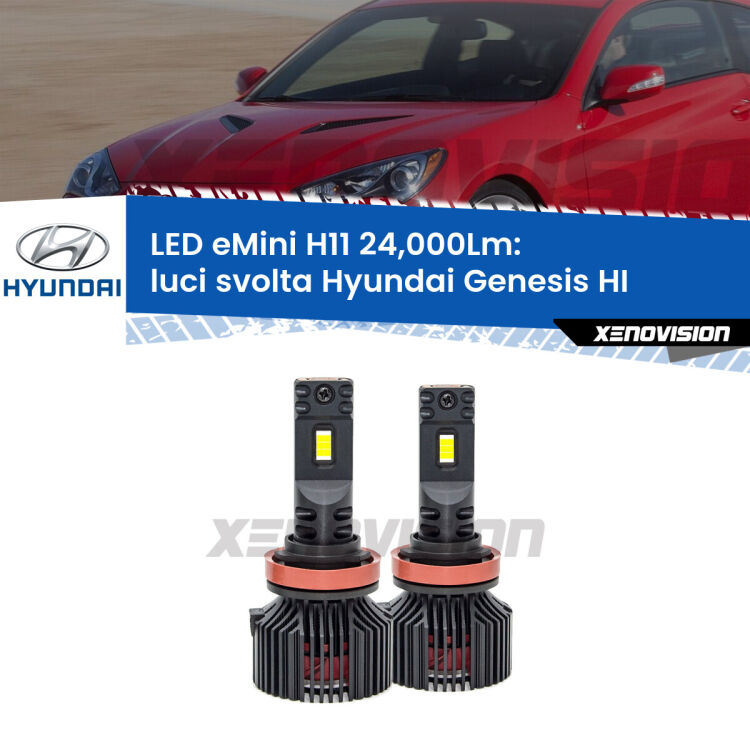 <strong>Kit luci svolta LED specifico per Hyundai Genesis</strong> HI 2016 in poi. Lampade <strong>H11</strong> Canbus compatte da 24.000Lumen Eagle Mini Xenovision.