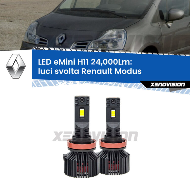 <strong>Kit luci svolta LED specifico per Renault Modus</strong>  2004 - 2007. Lampade <strong>H11</strong> Canbus compatte da 24.000Lumen Eagle Mini Xenovision.