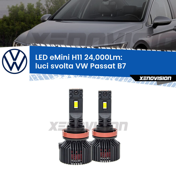<strong>Kit luci svolta LED specifico per VW Passat</strong> B7 2010 - 2014. Lampade <strong>H11</strong> Canbus compatte da 24.000Lumen Eagle Mini Xenovision.