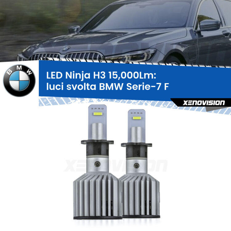 <strong>Kit luci svolta LED specifico per BMW Serie-7</strong> F 2009 - 2012. Lampade <strong>H3</strong> Canbus da 15.000Lumen di luminosità modello Ninja Xenovision.