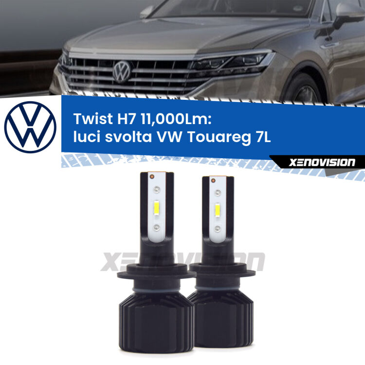 <strong>Kit luci svolta LED</strong> H7 per <strong>VW Touareg</strong> 7L 2002 - 2010. Compatte, impermeabili, senza ventola: praticamente indistruttibili. Top Quality.
