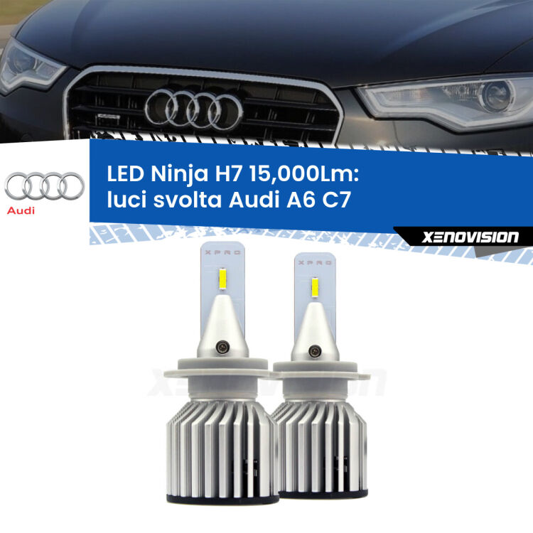 <strong>Kit luci svolta LED specifico per Audi A6</strong> C7 2010 - 2018. Lampade <strong>H7</strong> Canbus da 15.000Lumen di luminosità modello Ninja Xenovision.