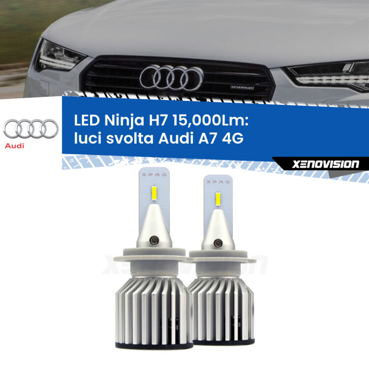 <strong>Kit luci svolta LED specifico per Audi A7</strong> 4G 2010 - 2018. Lampade <strong>H7</strong> Canbus da 15.000Lumen di luminosità modello Ninja Xenovision.
