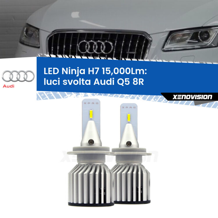 <strong>Kit luci svolta LED specifico per Audi Q5</strong> 8R 2008 - 2017. Lampade <strong>H7</strong> Canbus da 15.000Lumen di luminosità modello Ninja Xenovision.
