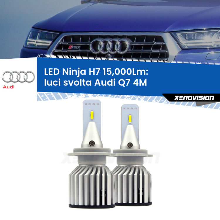 <strong>Kit luci svolta LED specifico per Audi Q7</strong> 4M 2015 in poi. Lampade <strong>H7</strong> Canbus da 15.000Lumen di luminosità modello Ninja Xenovision.