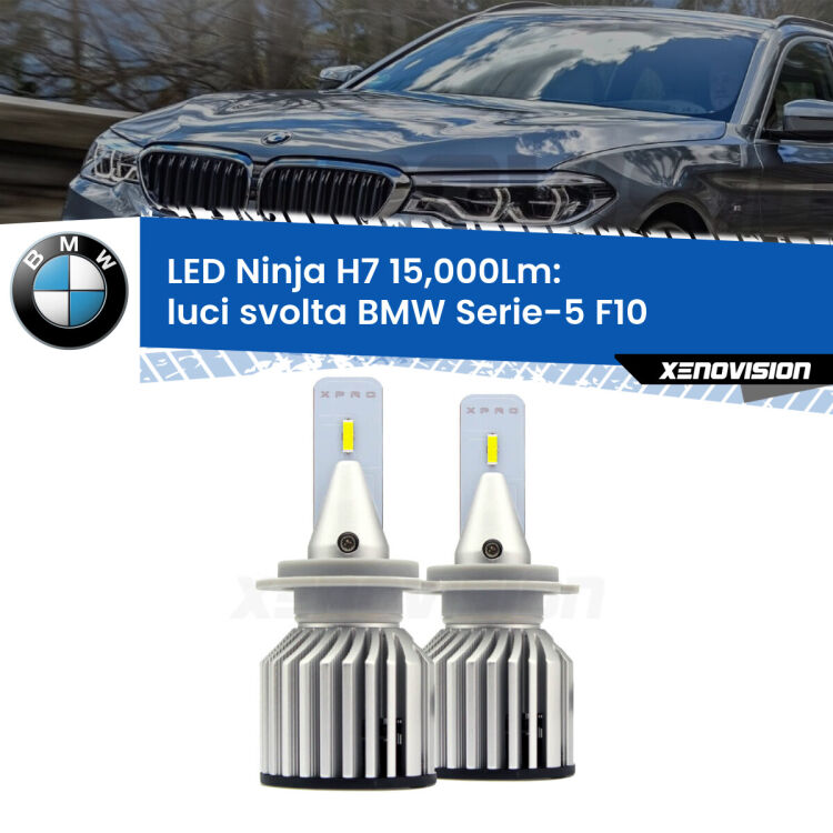 <strong>Kit luci svolta LED specifico per BMW Serie-5</strong> F10 2010 - 2016. Lampade <strong>H7</strong> Canbus da 15.000Lumen di luminosità modello Ninja Xenovision.