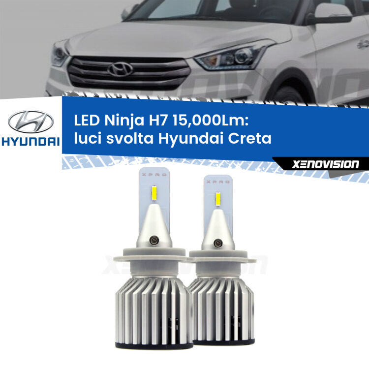 <strong>Kit luci svolta LED specifico per Hyundai Creta</strong>  2019 in poi. Lampade <strong>H7</strong> Canbus da 15.000Lumen di luminosità modello Ninja Xenovision.