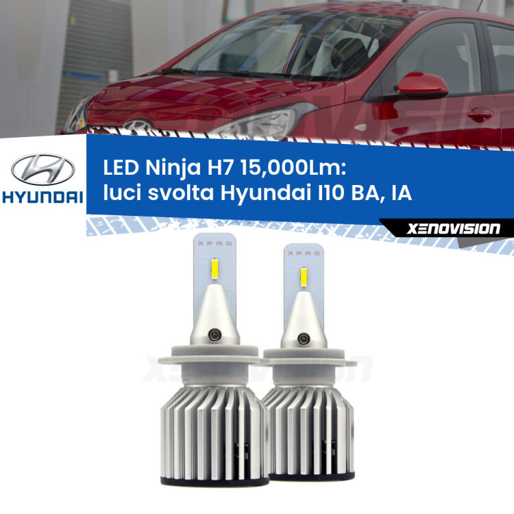 <strong>Kit luci svolta LED specifico per Hyundai I10</strong> BA, IA con luci svolta. Lampade <strong>H7</strong> Canbus da 15.000Lumen di luminosità modello Ninja Xenovision.