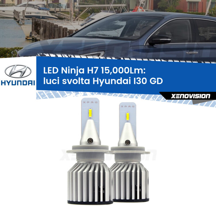 <strong>Kit luci svolta LED specifico per Hyundai I30</strong> GD 2011 - 2017. Lampade <strong>H7</strong> Canbus da 15.000Lumen di luminosità modello Ninja Xenovision.