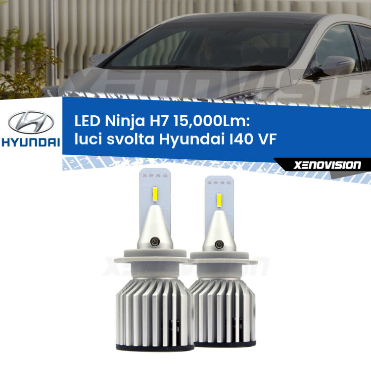 <strong>Kit luci svolta LED specifico per Hyundai I40</strong> VF 2012 in poi. Lampade <strong>H7</strong> Canbus da 15.000Lumen di luminosità modello Ninja Xenovision.