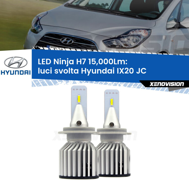<strong>Kit luci svolta LED specifico per Hyundai IX20</strong> JC 2010 in poi. Lampade <strong>H7</strong> Canbus da 15.000Lumen di luminosità modello Ninja Xenovision.
