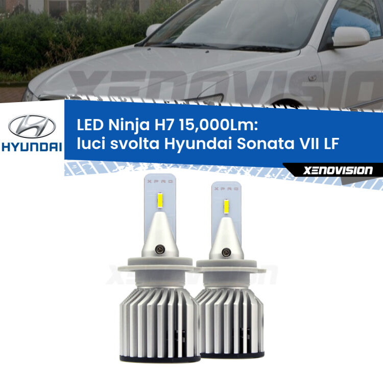 <strong>Kit luci svolta LED specifico per Hyundai Sonata VII</strong> LF 2014 in poi. Lampade <strong>H7</strong> Canbus da 15.000Lumen di luminosità modello Ninja Xenovision.