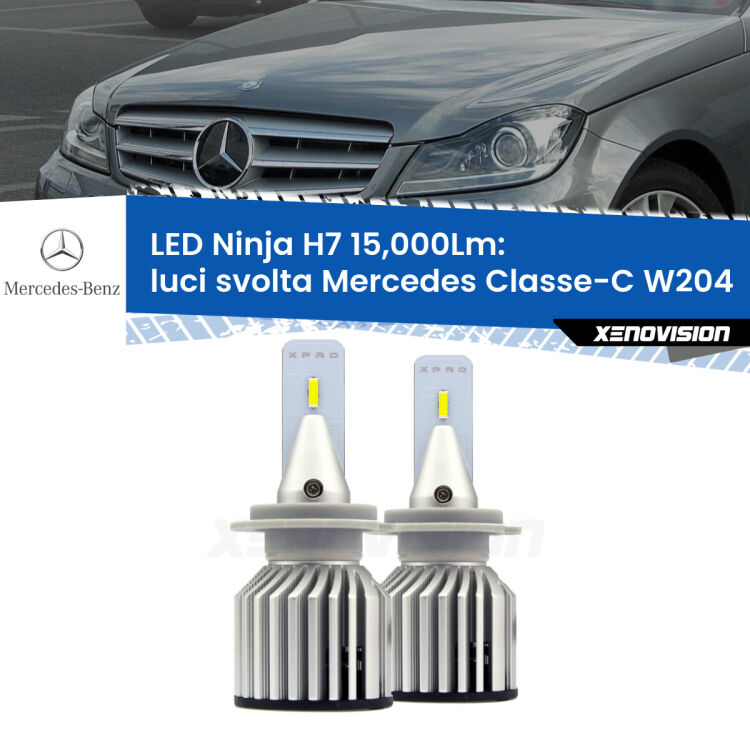 <strong>Kit luci svolta LED specifico per Mercedes Classe-C</strong> W204 2011 - 2014. Lampade <strong>H7</strong> Canbus da 15.000Lumen di luminosità modello Ninja Xenovision.