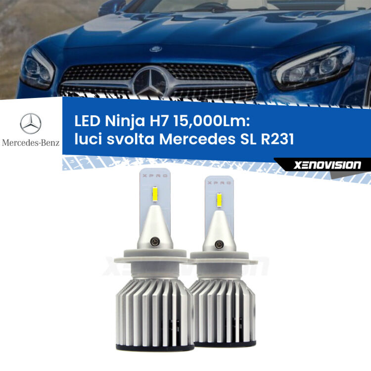 <strong>Kit luci svolta LED specifico per Mercedes SL</strong> R231 2012 in poi. Lampade <strong>H7</strong> Canbus da 15.000Lumen di luminosità modello Ninja Xenovision.