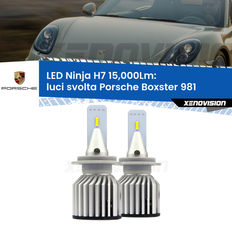 <strong>Kit luci svolta LED specifico per Porsche Boxster</strong> 981 2012 in poi. Lampade <strong>H7</strong> Canbus da 15.000Lumen di luminosità modello Ninja Xenovision.