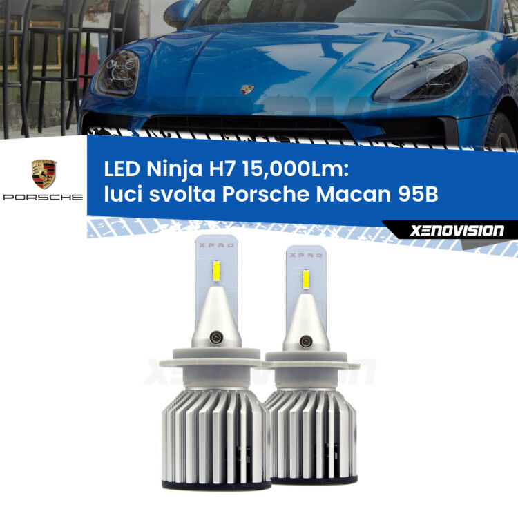 <strong>Kit luci svolta LED specifico per Porsche Macan</strong> 95B 2014 - 2018. Lampade <strong>H7</strong> Canbus da 15.000Lumen di luminosità modello Ninja Xenovision.