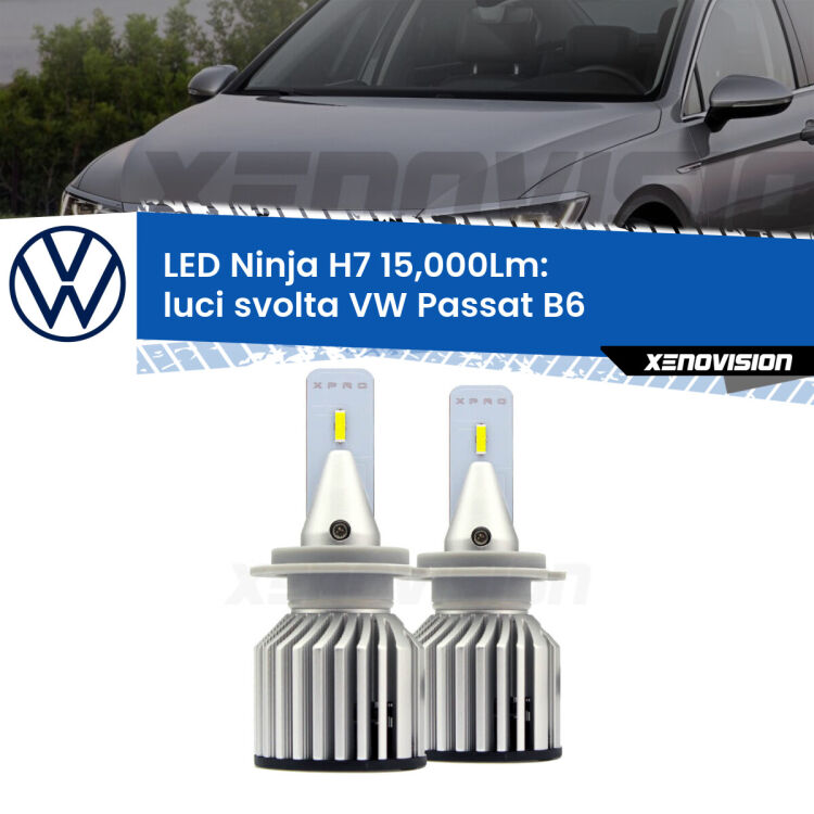 <strong>Kit luci svolta LED specifico per VW Passat</strong> B6 2005 - 2010. Lampade <strong>H7</strong> Canbus da 15.000Lumen di luminosità modello Ninja Xenovision.