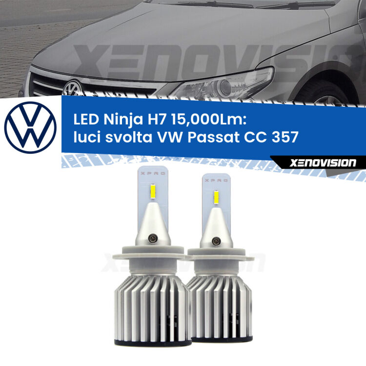 <strong>Kit luci svolta LED specifico per VW Passat CC</strong> 357 2008 - 2012. Lampade <strong>H7</strong> Canbus da 15.000Lumen di luminosità modello Ninja Xenovision.