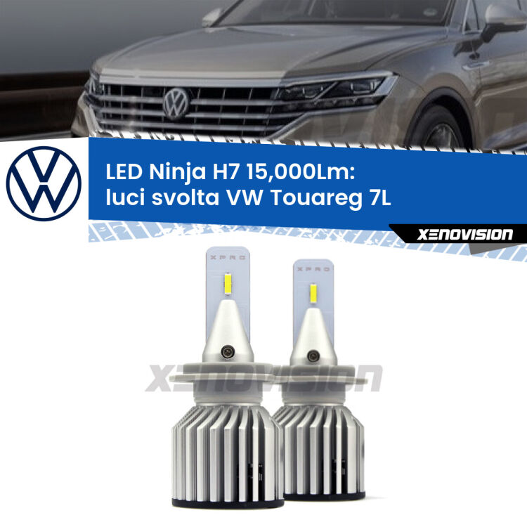 <strong>Kit luci svolta LED specifico per VW Touareg</strong> 7L 2002 - 2010. Lampade <strong>H7</strong> Canbus da 15.000Lumen di luminosità modello Ninja Xenovision.
