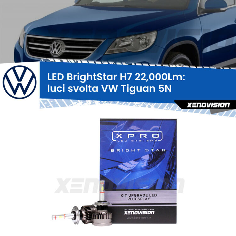 <strong>Kit LED luci svolta per VW Tiguan</strong> 5N 2007 - 2018. </strong>Include due lampade Canbus H7 Brightstar da 24,000 Lumen. Qualità Massima.