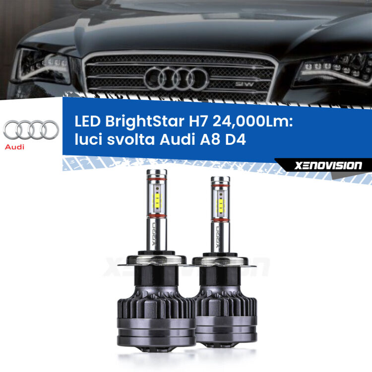 <strong>Kit LED luci svolta per Audi A8</strong> D4 2009 - 2018. </strong>Include due lampade Canbus H7 Brightstar da 24,000 Lumen. Qualità Massima.