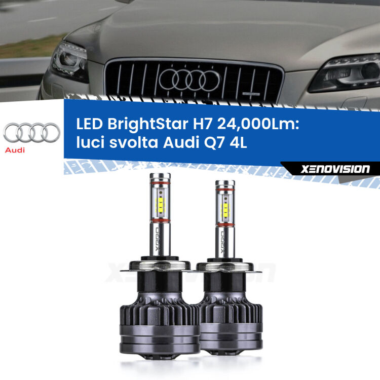 <strong>Kit LED luci svolta per Audi Q7</strong> 4L 2006 - 2015. </strong>Include due lampade Canbus H7 Brightstar da 24,000 Lumen. Qualità Massima.