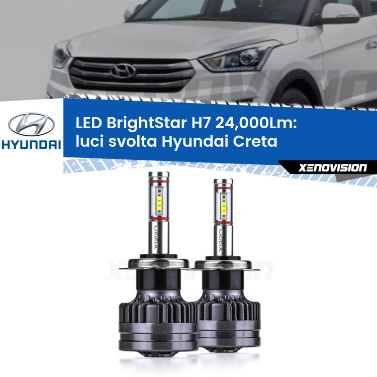 <strong>Kit LED luci svolta per Hyundai Creta</strong>  2019 in poi. </strong>Include due lampade Canbus H7 Brightstar da 24,000 Lumen. Qualità Massima.