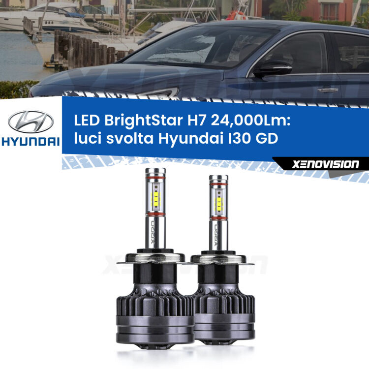 <strong>Kit LED luci svolta per Hyundai I30</strong> GD 2011 - 2017. </strong>Include due lampade Canbus H7 Brightstar da 24,000 Lumen. Qualità Massima.