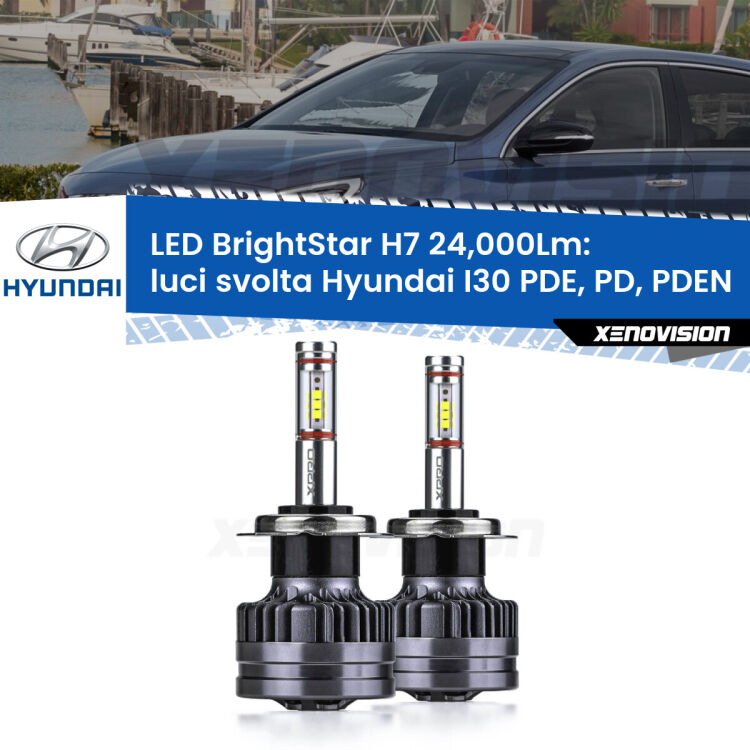 <strong>Kit LED luci svolta per Hyundai I30</strong> PDE, PD, PDEN 2016 in poi. </strong>Include due lampade Canbus H7 Brightstar da 24,000 Lumen. Qualità Massima.