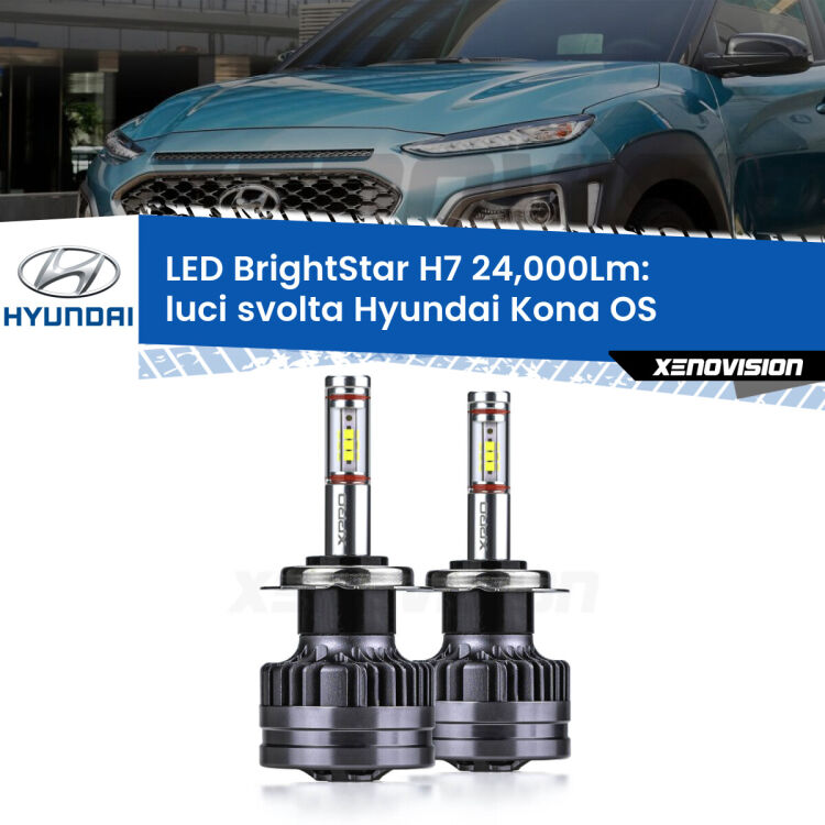 <strong>Kit LED luci svolta per Hyundai Kona</strong> OS 2017 in poi. </strong>Include due lampade Canbus H7 Brightstar da 24,000 Lumen. Qualità Massima.