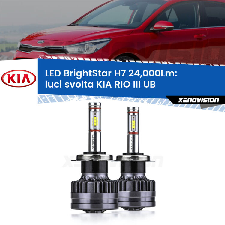 <strong>Kit LED luci svolta per KIA RIO III</strong> UB 2011 - 2016. </strong>Include due lampade Canbus H7 Brightstar da 24,000 Lumen. Qualità Massima.