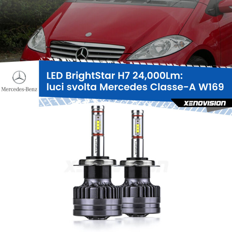 <strong>Kit LED luci svolta per Mercedes Classe-A</strong> W169 2004 - 2012. </strong>Include due lampade Canbus H7 Brightstar da 24,000 Lumen. Qualità Massima.