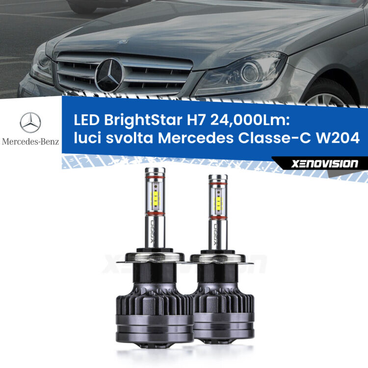 <strong>Kit LED luci svolta per Mercedes Classe-C</strong> W204 2011 - 2014. </strong>Include due lampade Canbus H7 Brightstar da 24,000 Lumen. Qualità Massima.