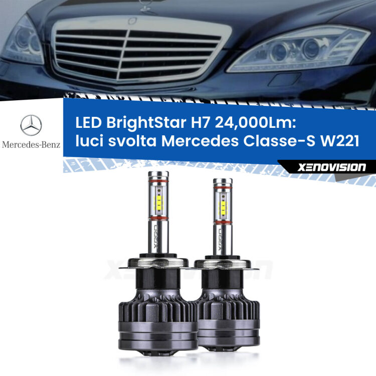 <strong>Kit LED luci svolta per Mercedes Classe-S</strong> W221 2005 - 2013. </strong>Include due lampade Canbus H7 Brightstar da 24,000 Lumen. Qualità Massima.