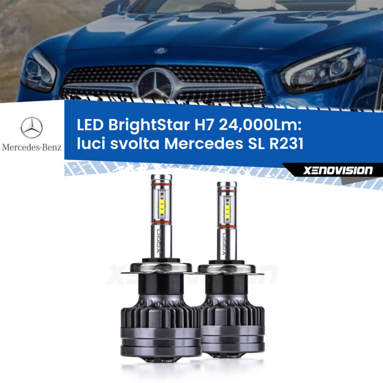 <strong>Kit LED luci svolta per Mercedes SL</strong> R231 2012 in poi. </strong>Include due lampade Canbus H7 Brightstar da 24,000 Lumen. Qualità Massima.