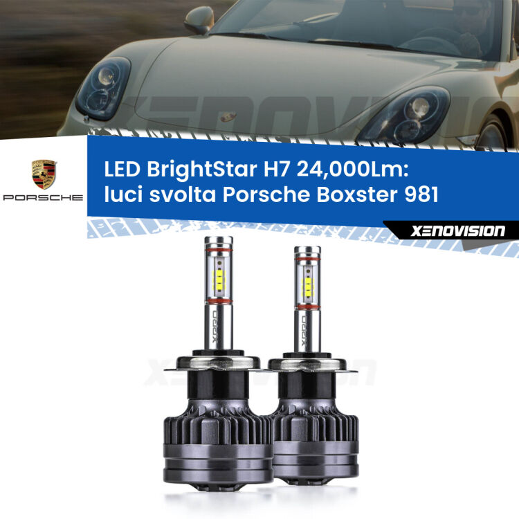 <strong>Kit LED luci svolta per Porsche Boxster</strong> 981 2012 in poi. </strong>Include due lampade Canbus H7 Brightstar da 24,000 Lumen. Qualità Massima.