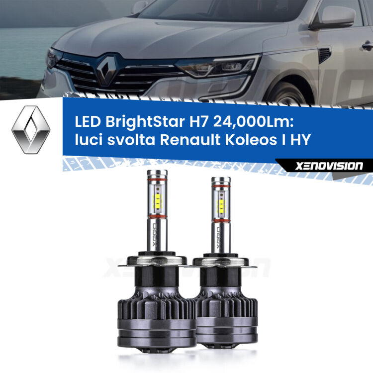 <strong>Kit LED luci svolta per Renault Koleos I</strong> HY 2006 - 2015. </strong>Include due lampade Canbus H7 Brightstar da 24,000 Lumen. Qualità Massima.