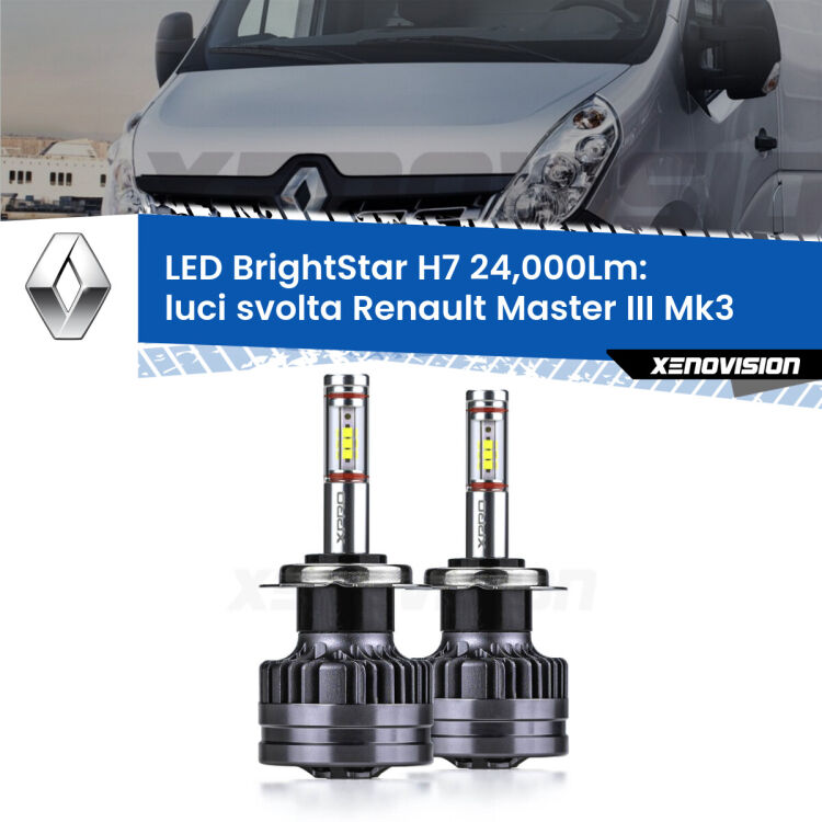 <strong>Kit LED luci svolta per Renault Master III</strong> Mk3 2010 in poi. </strong>Include due lampade Canbus H7 Brightstar da 24,000 Lumen. Qualità Massima.