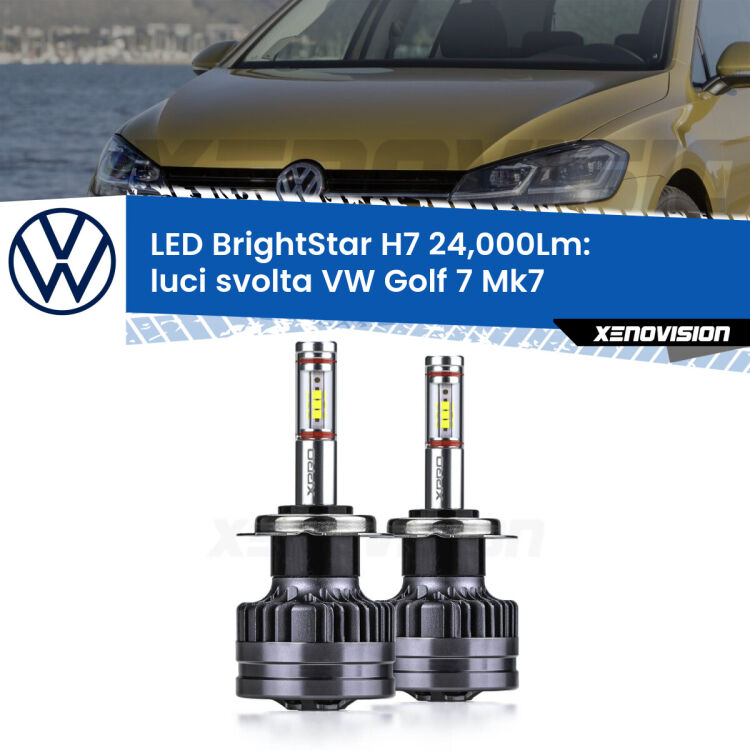 <strong>Kit LED luci svolta per VW Golf 7</strong> Mk7 2012 - 2019. </strong>Include due lampade Canbus H7 Brightstar da 24,000 Lumen. Qualità Massima.