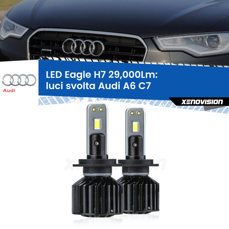 <strong>Kit luci svolta LED specifico per Audi A6</strong> C7 2010 - 2018. Lampade <strong>H7</strong> Canbus da 29.000Lumen di luminosità modello Eagle Xenovision.
