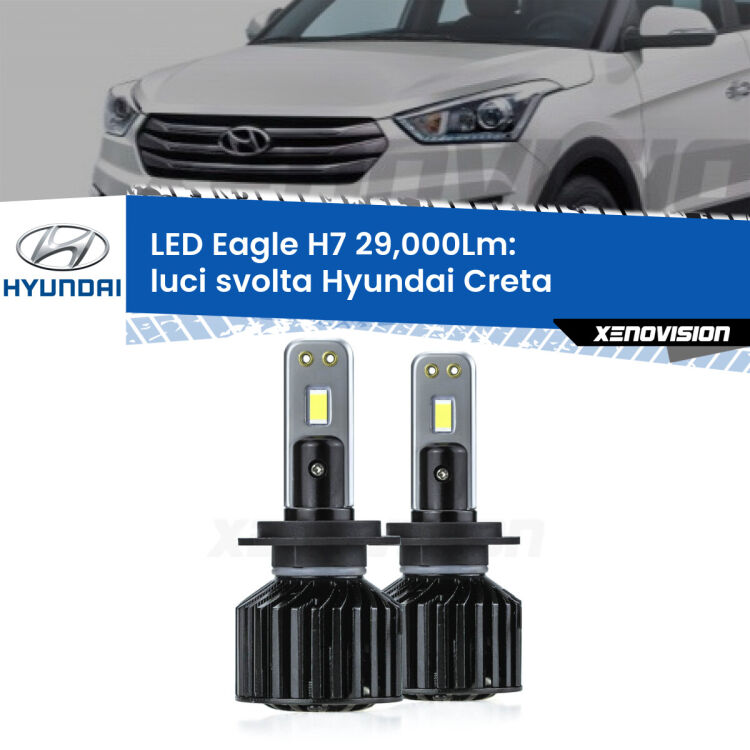 <strong>Kit luci svolta LED specifico per Hyundai Creta</strong>  2019 in poi. Lampade <strong>H7</strong> Canbus da 29.000Lumen di luminosità modello Eagle Xenovision.