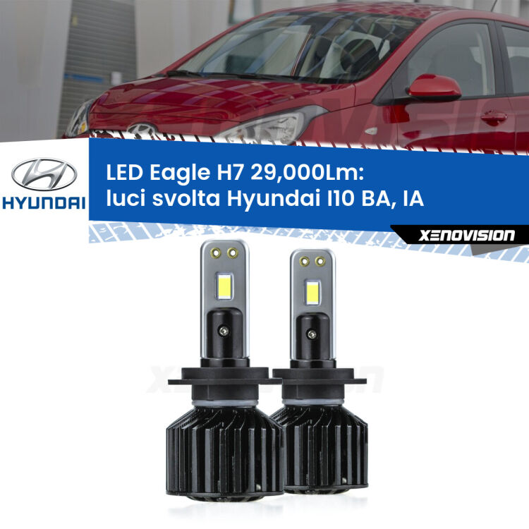 <strong>Kit luci svolta LED specifico per Hyundai I10</strong> BA, IA con luci svolta. Lampade <strong>H7</strong> Canbus da 29.000Lumen di luminosità modello Eagle Xenovision.
