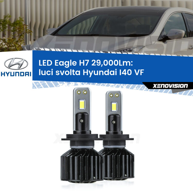 <strong>Kit luci svolta LED specifico per Hyundai I40</strong> VF 2012 in poi. Lampade <strong>H7</strong> Canbus da 29.000Lumen di luminosità modello Eagle Xenovision.