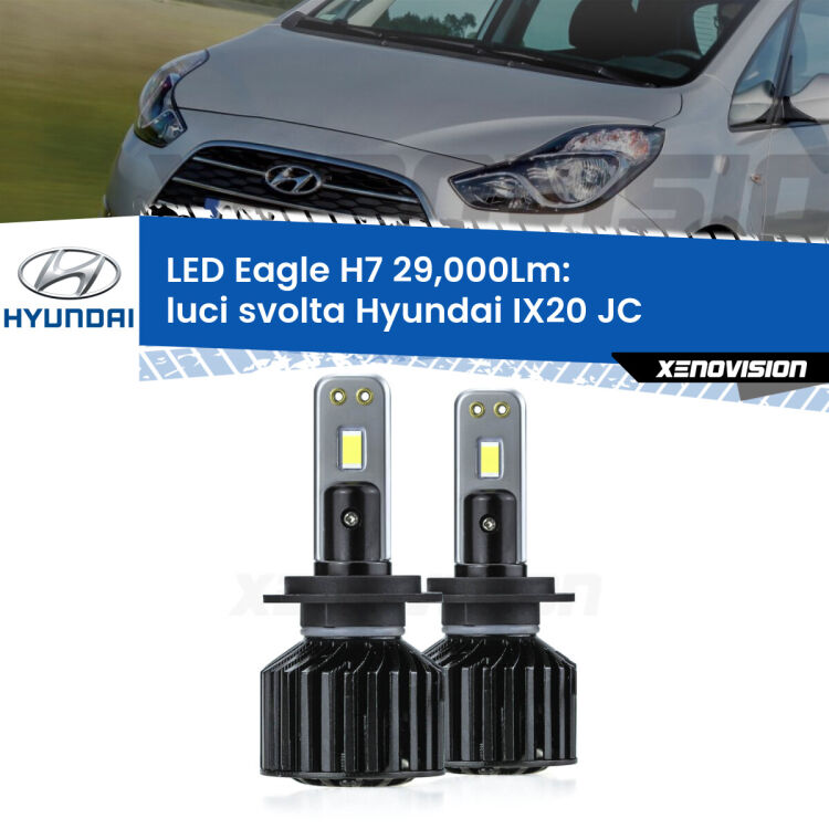 <strong>Kit luci svolta LED specifico per Hyundai IX20</strong> JC 2010 in poi. Lampade <strong>H7</strong> Canbus da 29.000Lumen di luminosità modello Eagle Xenovision.