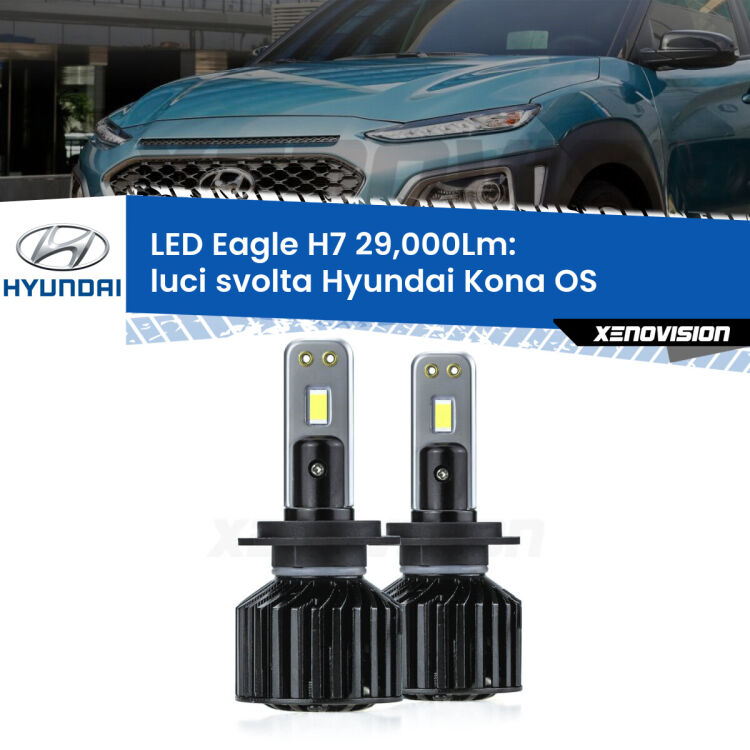 <strong>Kit luci svolta LED specifico per Hyundai Kona</strong> OS 2017 in poi. Lampade <strong>H7</strong> Canbus da 29.000Lumen di luminosità modello Eagle Xenovision.