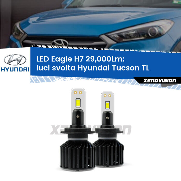 <strong>Kit luci svolta LED specifico per Hyundai Tucson</strong> TL 2015 - 2018. Lampade <strong>H7</strong> Canbus da 29.000Lumen di luminosità modello Eagle Xenovision.
